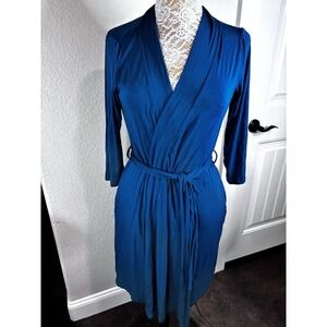 Posh Peanut Robe Womens S/M Sailor Blue Belted Pockets Soft Bamboo Loungewear